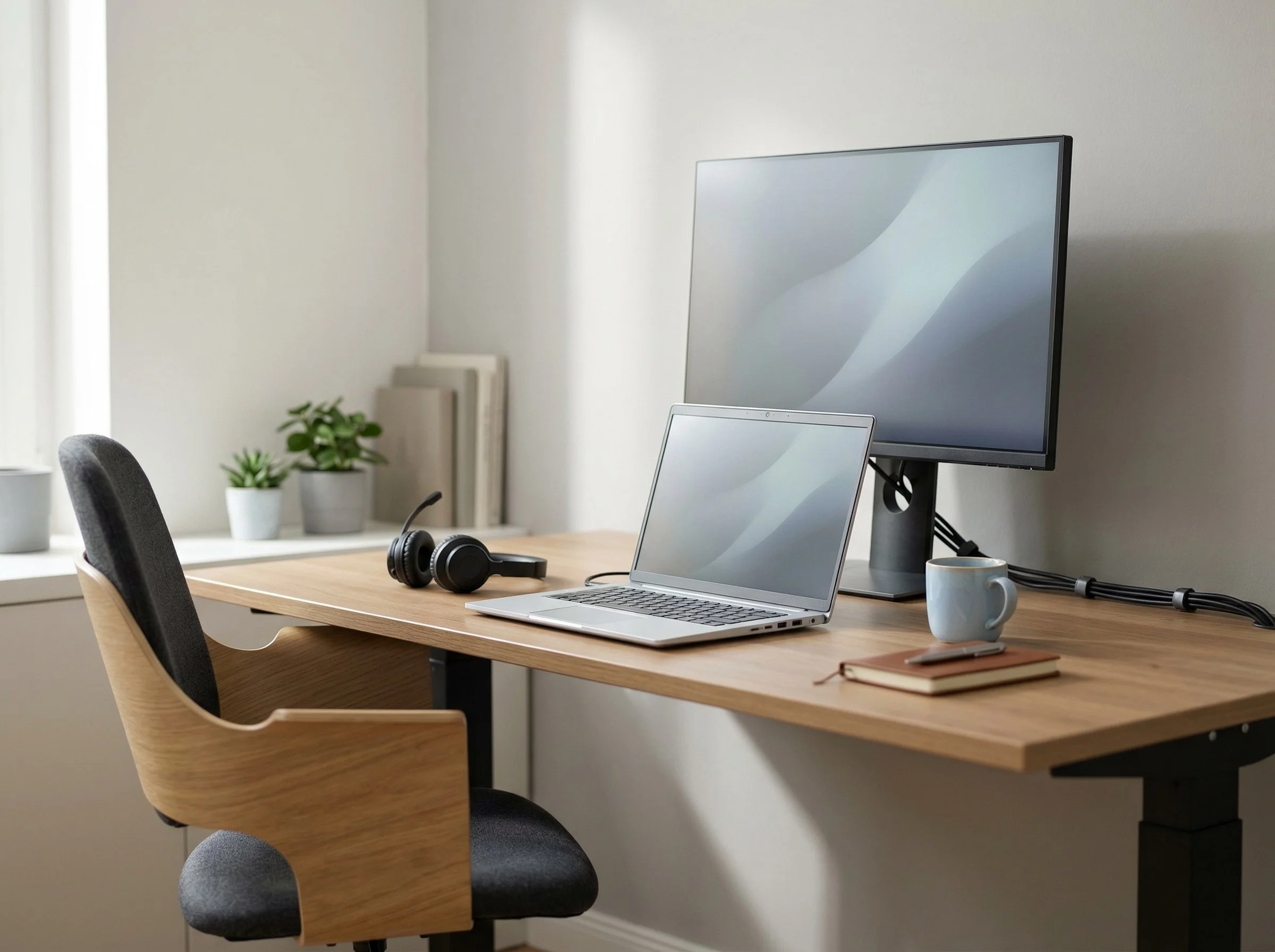 Illustration: Homeoffice mit Laptop und Monitor